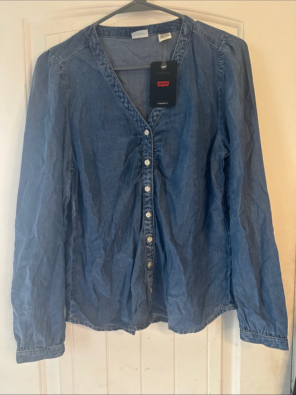 Levi's Women's Zenda Ruched Denim Button-Front Blouse- Small NWT